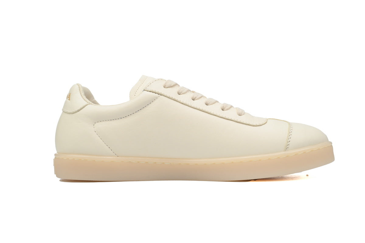 Prada Triangle Logo Leather Men's Casual Sneakers "White Cream"-Classic Casual Shoes/Women's Shoe Sale / Men's Shoe Sale