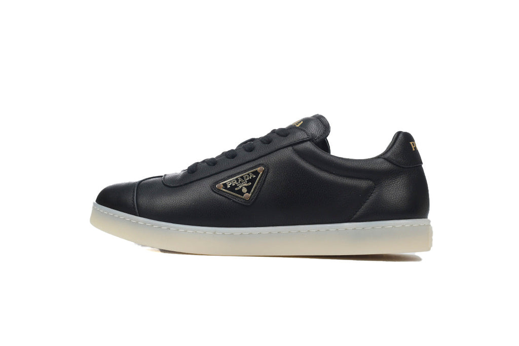Prada Triangle Logo Leather Men's Casual Sneakers "Black"-Classic Casual Shoes/Women's Shoe Sale / Men's Shoe Sale