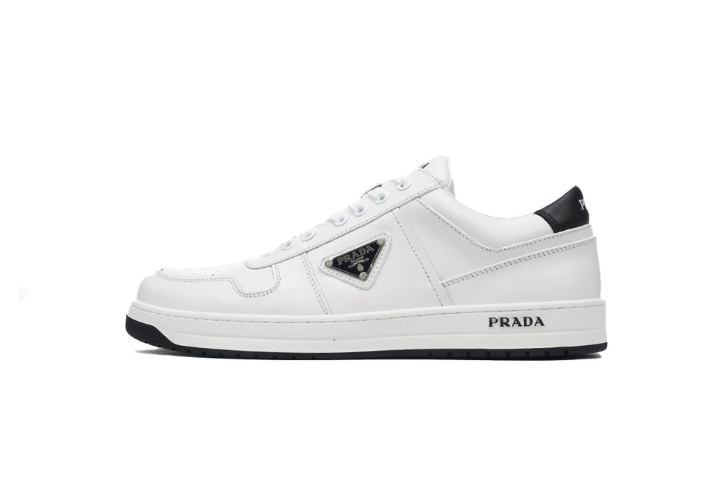 Prada Downtown Leather Low Sneakers "White/Black"-Classic Casual Shoes/Women's Shoe Sale / Men's Shoe Sale