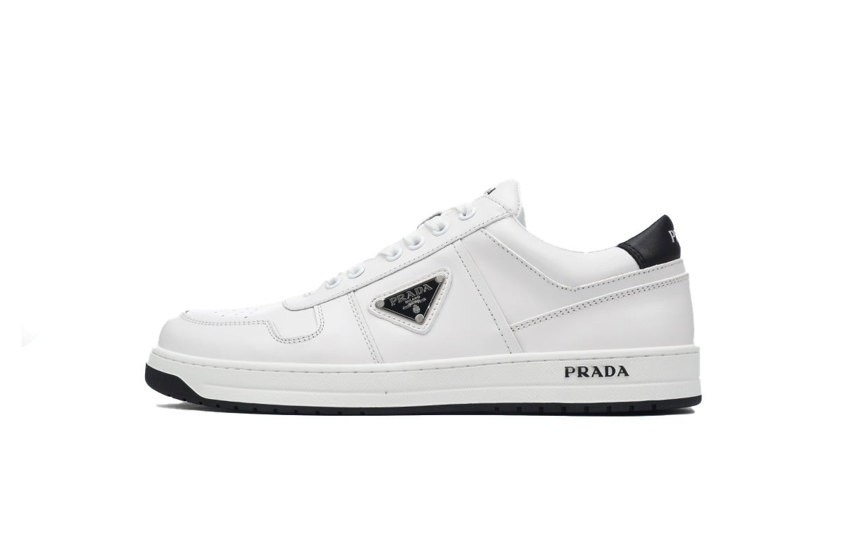 Prada Downtown Leather Low Sneakers "White/Black"-Classic Casual Shoes/Women's Shoe Sale / Men's Shoe Sale