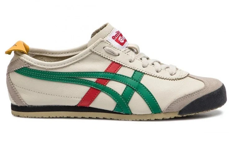 Onitsuka Tiger Mexico 66 "Cream Green Red" Leather Sneakers- Women's Shoe Sale / Men's Shoe Sale