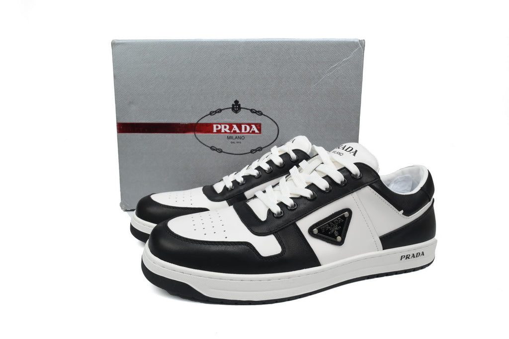Prada Downtown Leather Low Sneakers "Black/White"-Classic Casual Shoes/Women's Shoe Sale / Men's Shoe Sale
