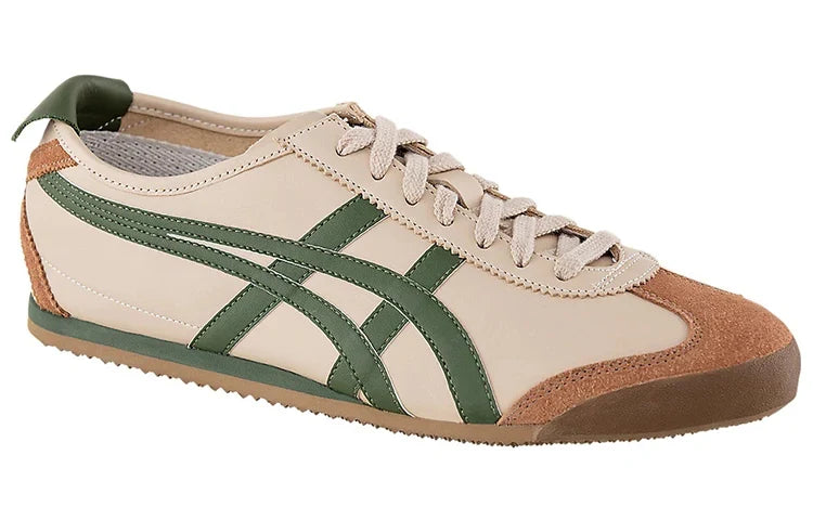 Onitsuka Tiger Mexico 66 "Beige Dark Green" Leather Sneakers- Women's Shoe Sale / Men's Shoe Sale