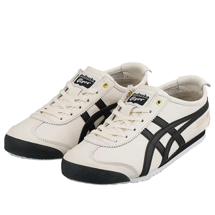 Onitsuka Tiger Mexico 66 "Cream Black Gold" Leather Sneakers- Women's Shoe Sale / Men's Shoe Sale
