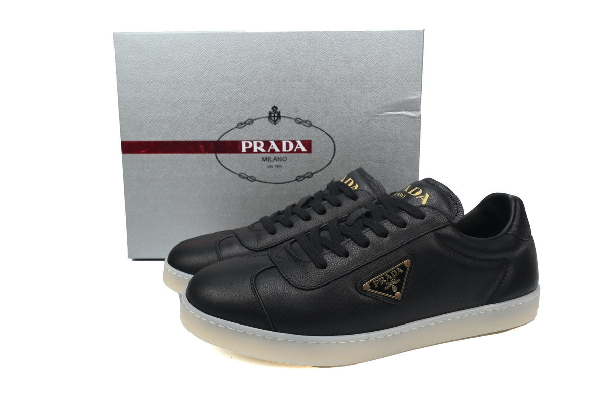 Prada Triangle Logo Leather Men's Casual Sneakers "Black"-Classic Casual Shoes/Women's Shoe Sale / Men's Shoe Sale