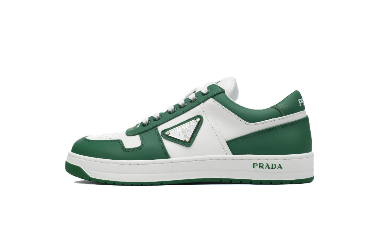 Prada Triangle Logo Leather Low Top Casual Sneakers "White Green"-Classic Casual Shoes/Women's Shoe Sale / Men's Shoe Sale