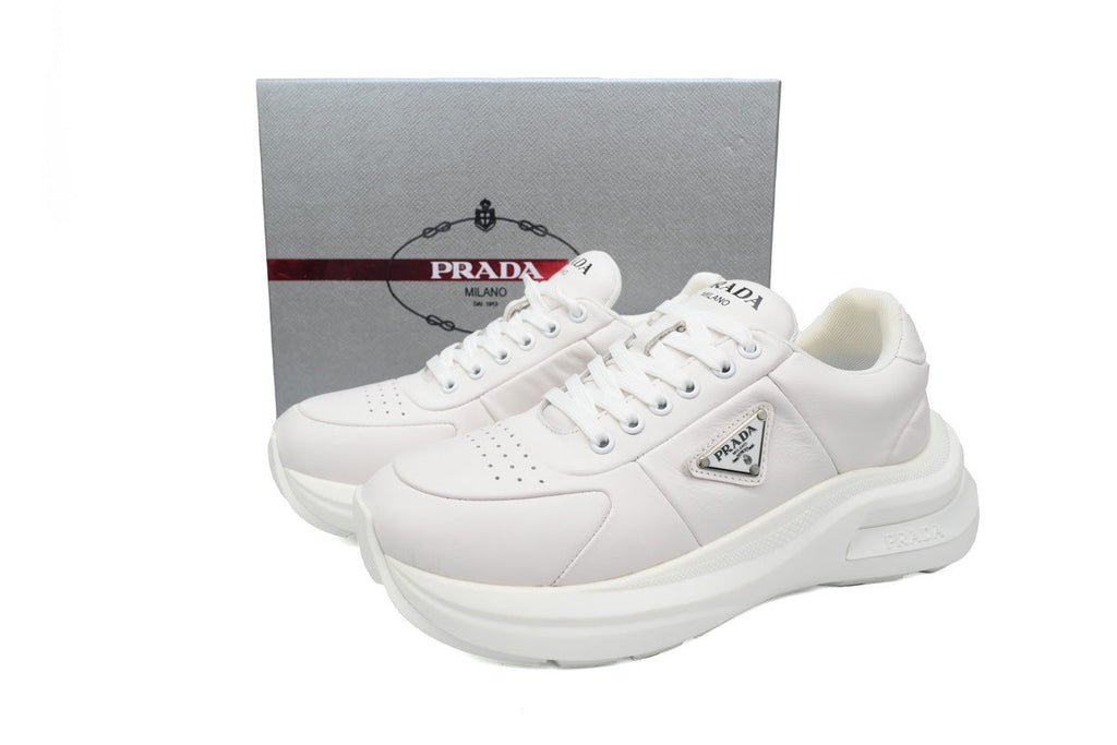 Prada Triangle Logo Leather Platform Sneakers "White"-Classic Casual Shoes/Women's Shoe Sale / Men's Shoe Sale