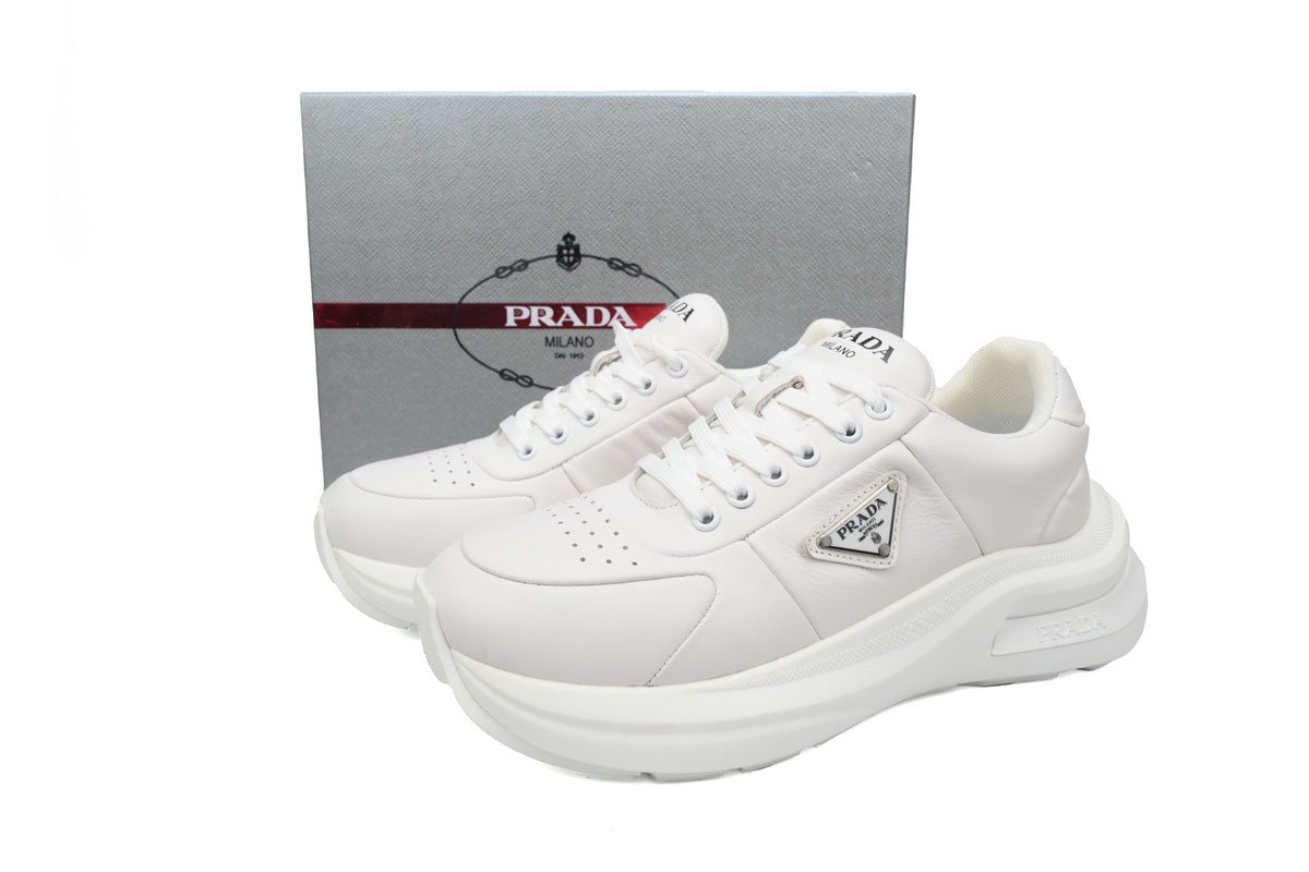 Prada Triangle Logo Leather Platform Sneakers "White"-Classic Casual Shoes/Women's Shoe Sale / Men's Shoe Sale