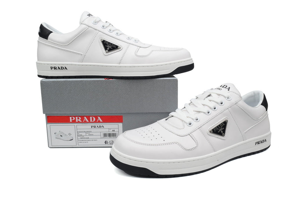 Prada Downtown Leather Low Sneakers "White/Black"-Classic Casual Shoes/Women's Shoe Sale / Men's Shoe Sale