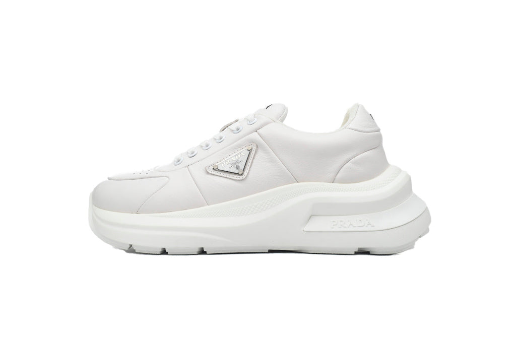 Prada Triangle Logo Leather Platform Sneakers "White"-Classic Casual Shoes/Women's Shoe Sale / Men's Shoe Sale