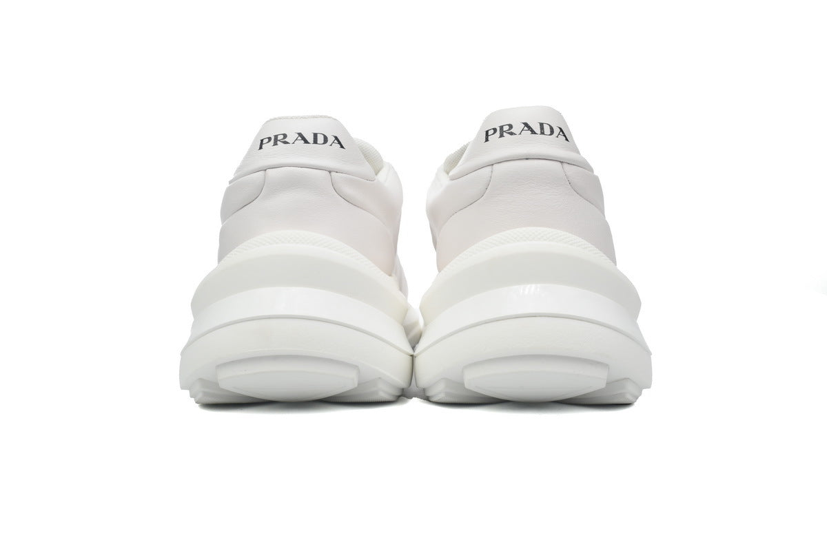 Prada Triangle Logo Leather Platform Sneakers "White"-Classic Casual Shoes/Women's Shoe Sale / Men's Shoe Sale