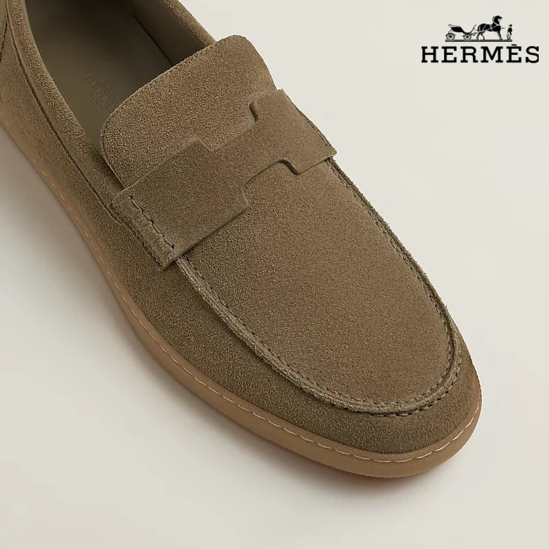 Hermès Montebello Series Men's Khaki Suede Leather Loafers