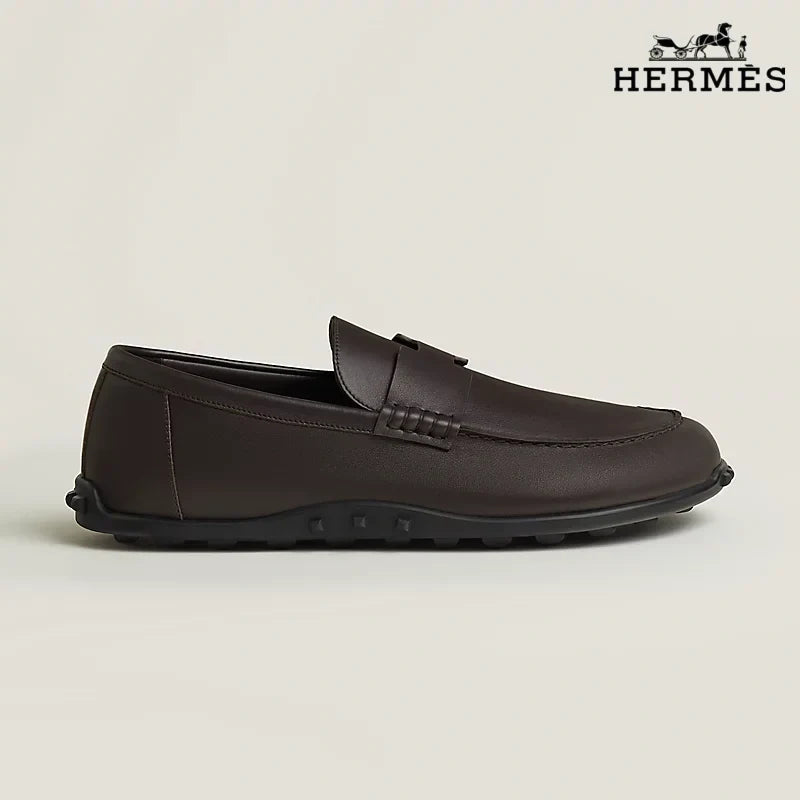 Hermès Trip Series Leather Penny Loafers "Dark Brown"