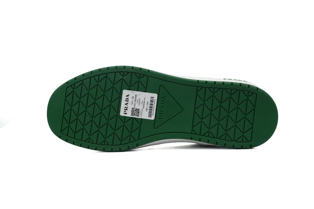 Prada Triangle Logo Leather Low Top Casual Sneakers "White Green"-Classic Casual Shoes/Women's Shoe Sale / Men's Shoe Sale