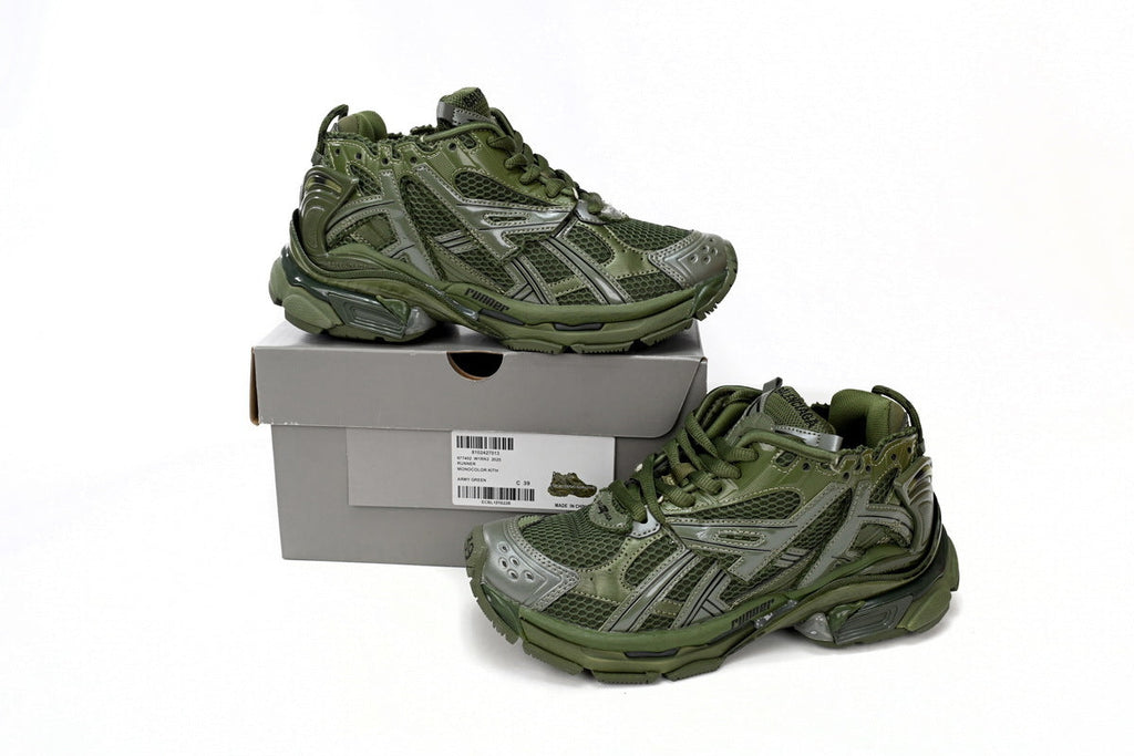 Balenciaga Runner Mid Sneakers Army Green Mesh "Army Green" Chunky Mid Top Trainer