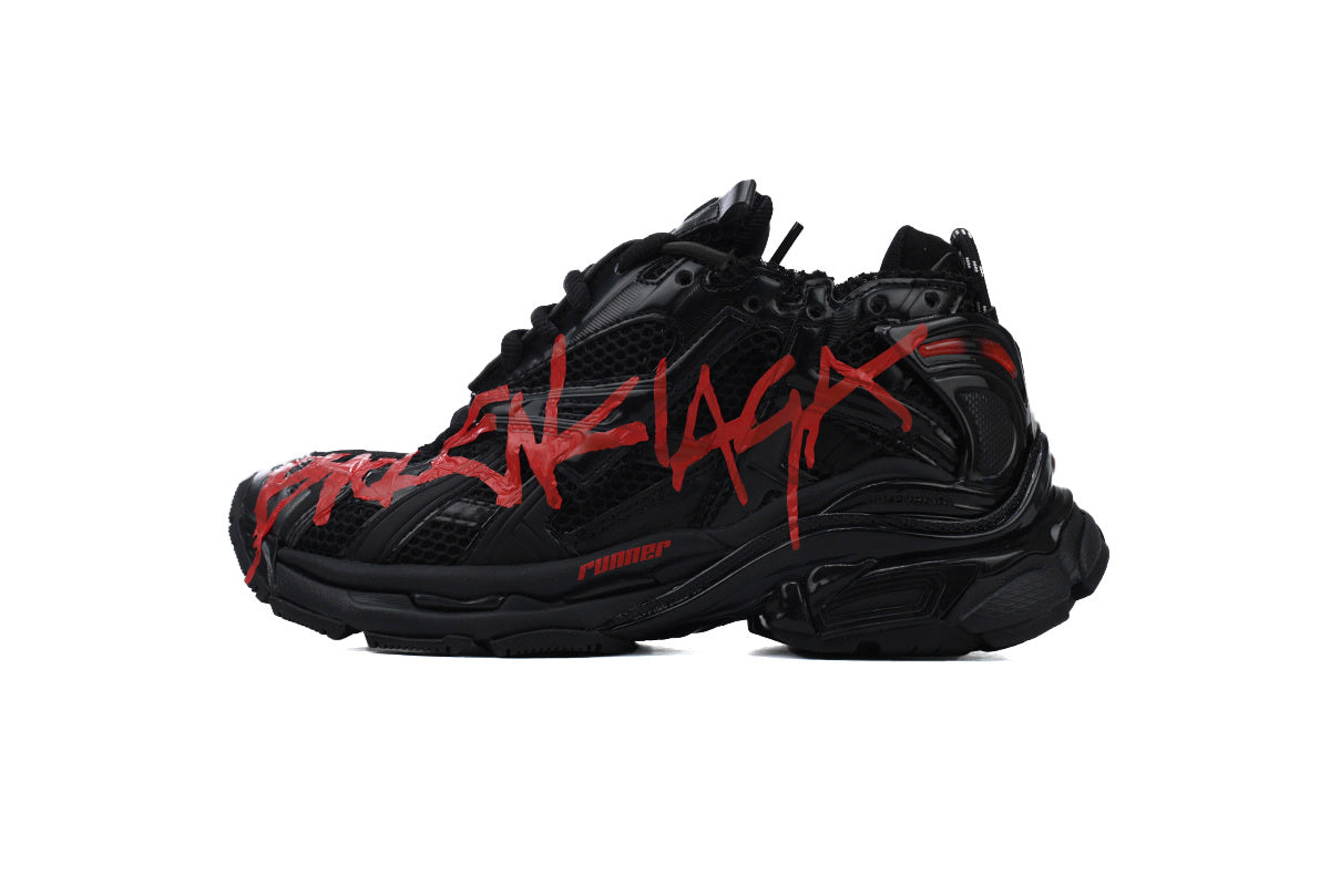 Balenciaga Runner Graffiti Sneakers "Black Red"-retro thick sole dad shoes，Women's Shoe Sale / Men's Shoe Sale
