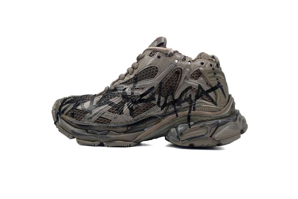Balenciaga Runner Graffiti Sneakers Dark Taupe "Dark Taupe/Black" Distressed Mesh Chunky Trainer