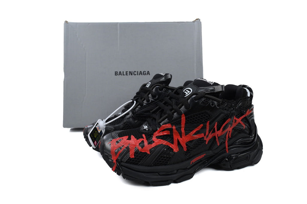 Balenciaga Runner Graffiti Sneakers "Black Red"-retro thick sole dad shoes，Women's Shoe Sale / Men's Shoe Sale