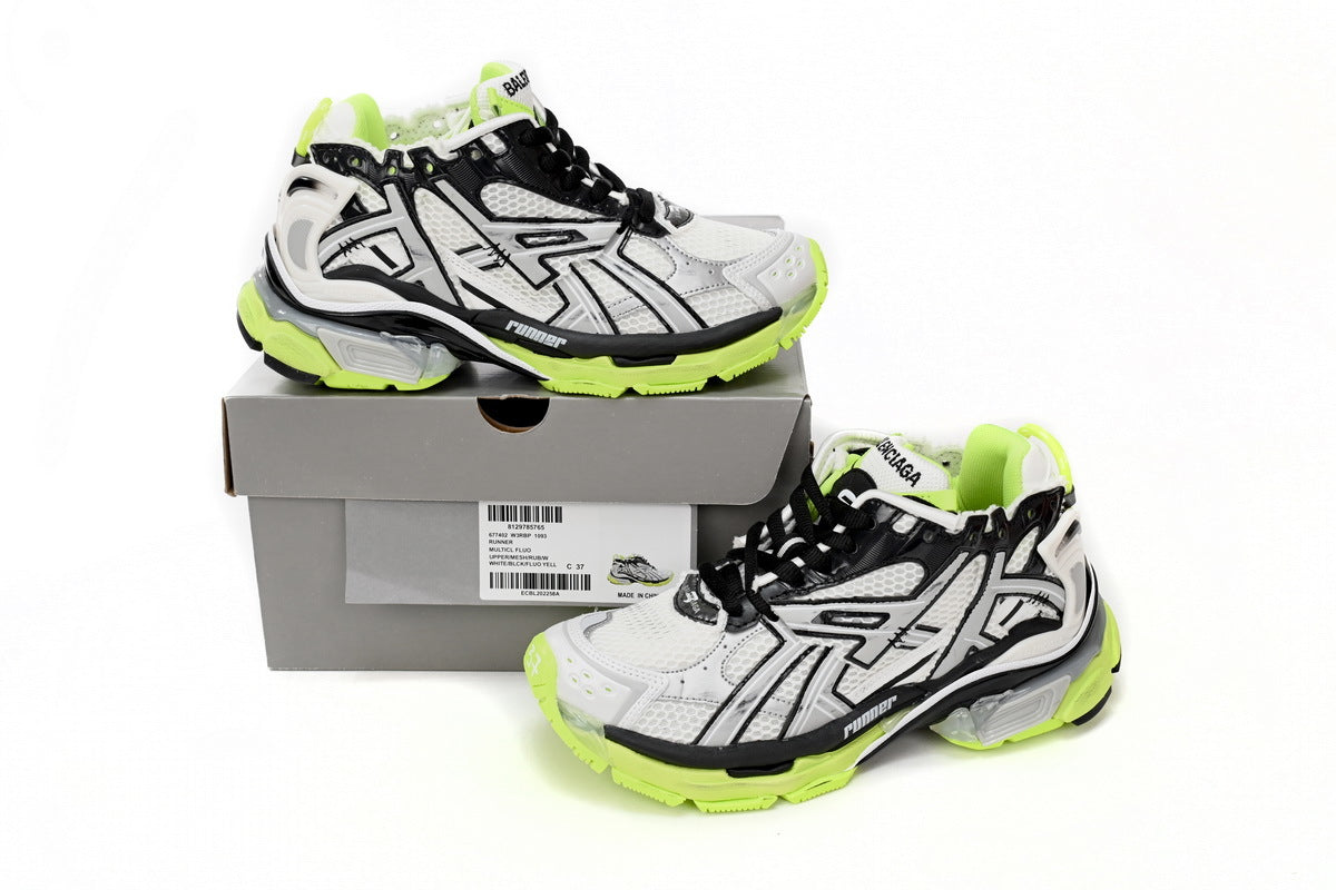 Balenciaga Runner Series Sneakers "White Fluorescent Green"-retro thick sole dad shoes，Women's Shoe Sale / Men's Shoe Sale