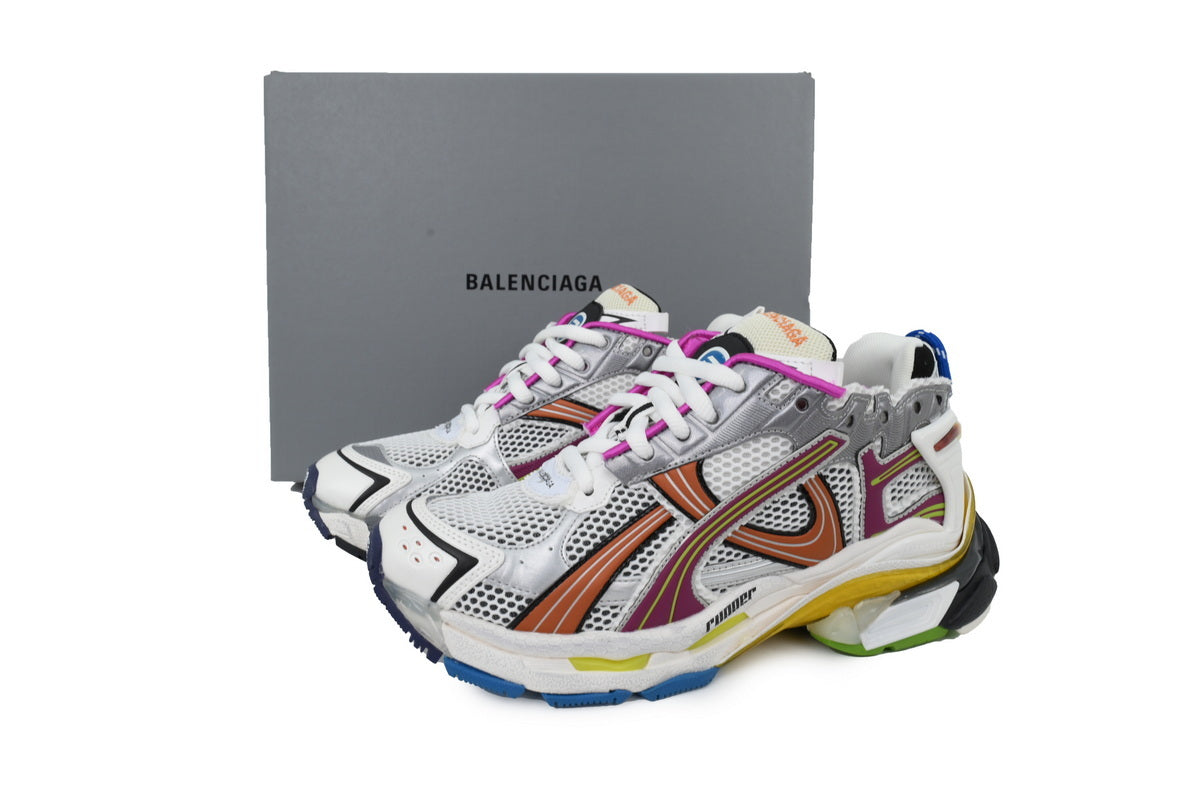 Balenciaga Runner Sneakers "Silver White Multicolor"-retro thick sole dad shoes，Women's Shoe Sale / Men's Shoe Sale