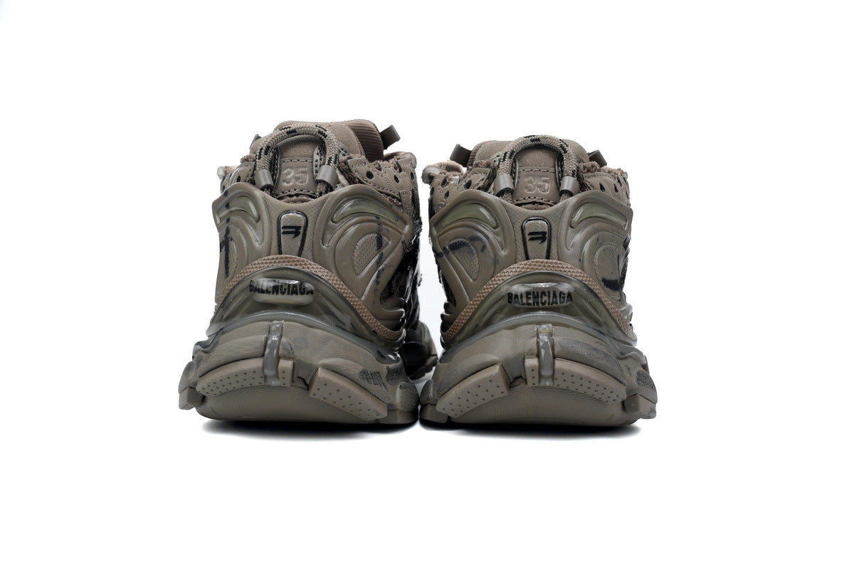 Balenciaga Runner Graffiti Sneakers Dark Taupe "Dark Taupe/Black" Distressed Mesh Chunky Trainer