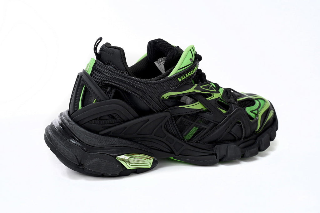 Balenciaga Track 2 Open Sneakers "Black Fluorescent Green"-retro thick sole dad shoes，Women's Shoe Sale / Men's Shoe Sale