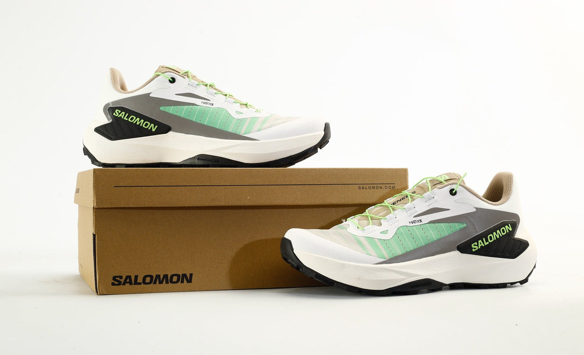 Salomon Genesis Trail Running Shoes "White Oxford Tan Green Gecko"- outdoor hiking shoes/Women's Shoe Sale / Men's Shoe Sale
